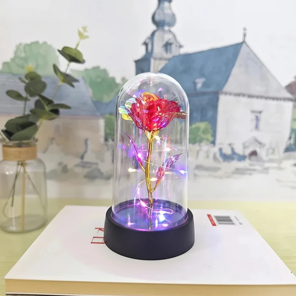 LED Rose Glass Dome Table Lamp - Romantic Decorative Accent Light