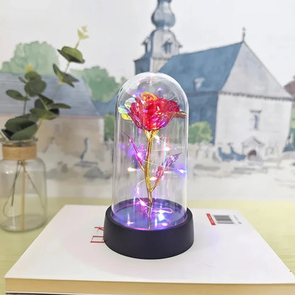 LED Rose Glass Dome Table Lamp - Romantic Decorative Accent Light