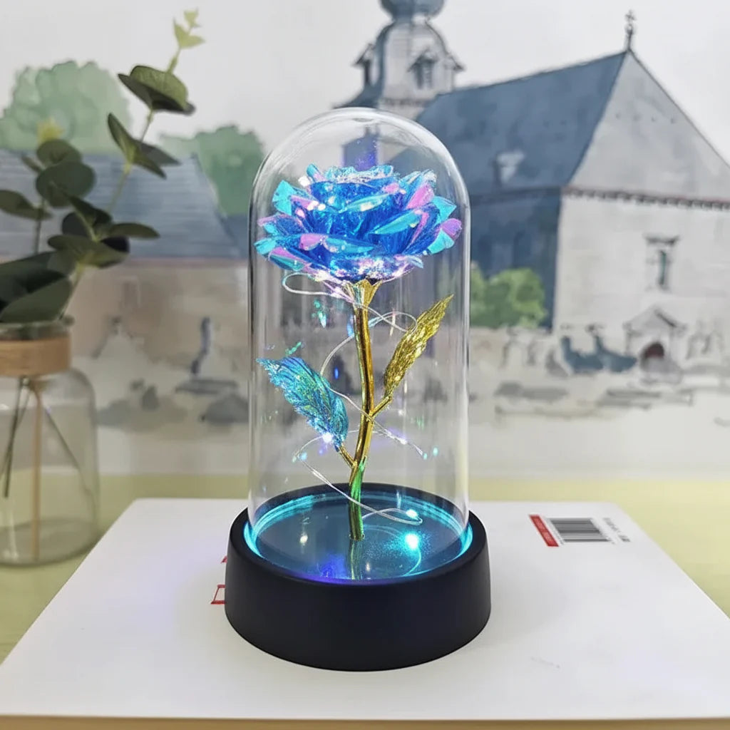 LED Rose Glass Dome Table Lamp - Romantic Decorative Accent Light