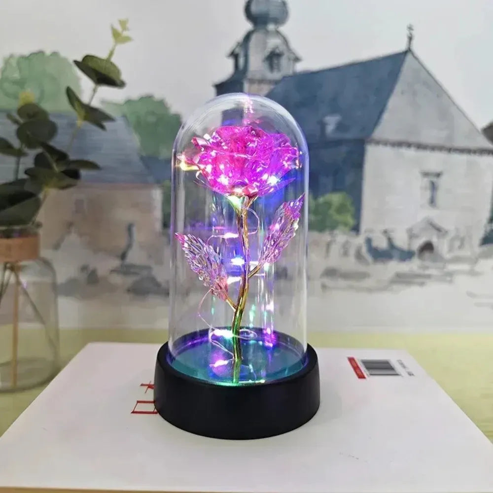 LED Rose Glass Dome Table Lamp - Romantic Decorative Accent Light