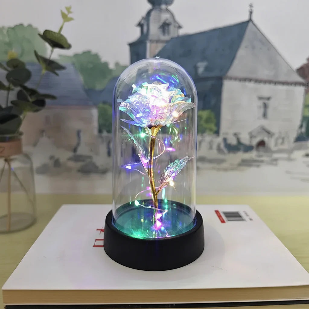 LED Rose Glass Dome Table Lamp - Romantic Decorative Accent Light