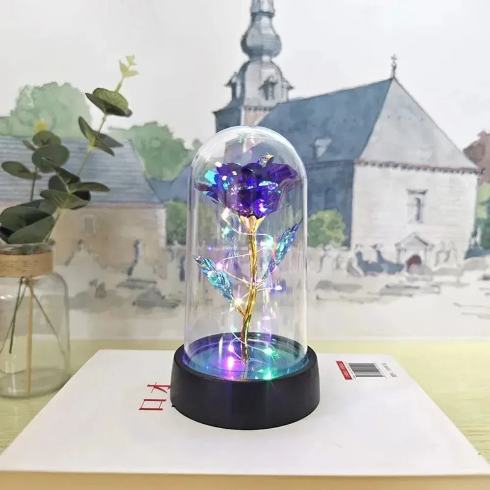 LED Rose Glass Dome Table Lamp - Romantic Decorative Accent Light