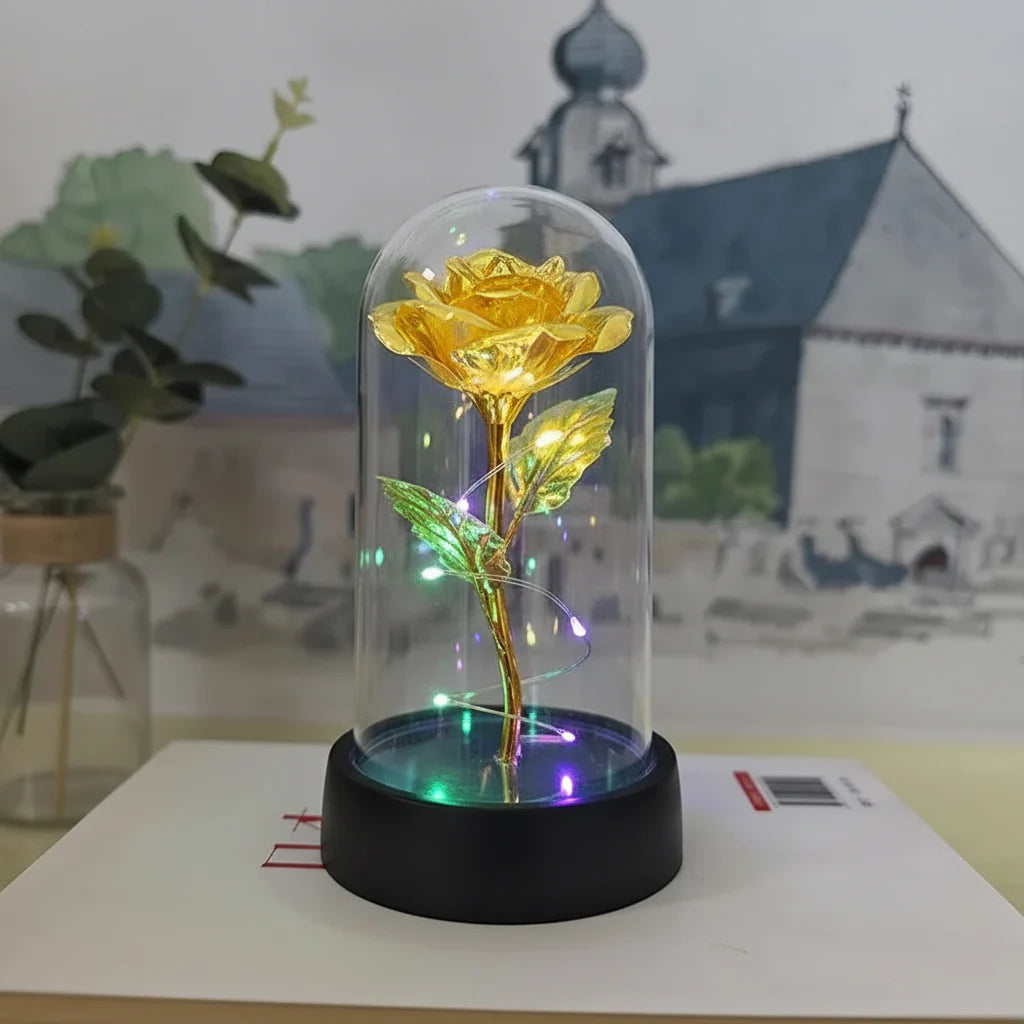 LED Rose Glass Dome Table Lamp - Romantic Decorative Accent Light