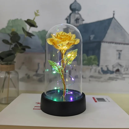LED Rose Glass Dome Table Lamp - Romantic Decorative Accent Light