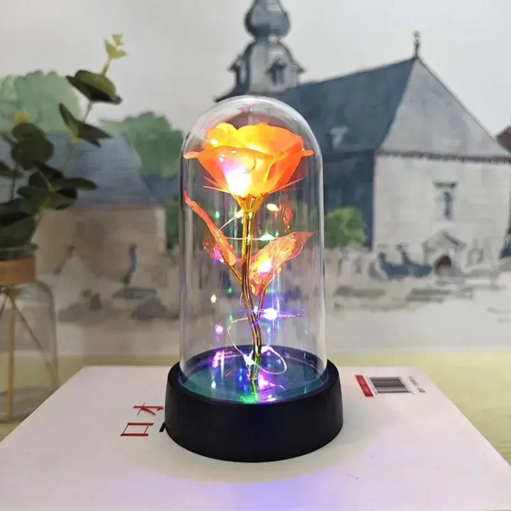 LED Rose Glass Dome Table Lamp - Romantic Decorative Accent Light
