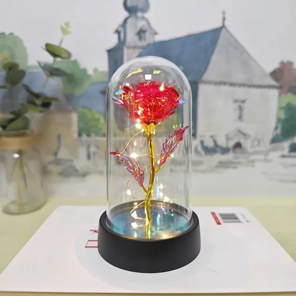 LED Rose Glass Dome Table Lamp - Romantic Decorative Accent Light