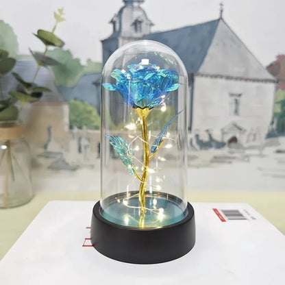 LED Rose Glass Dome Table Lamp - Romantic Decorative Accent Light