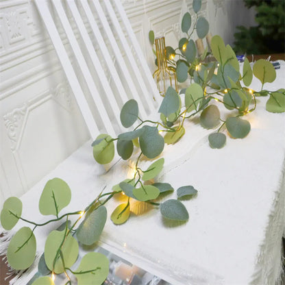 LED String Lights with Eucalyptus Rattan Garland for Mantel Decor Accent