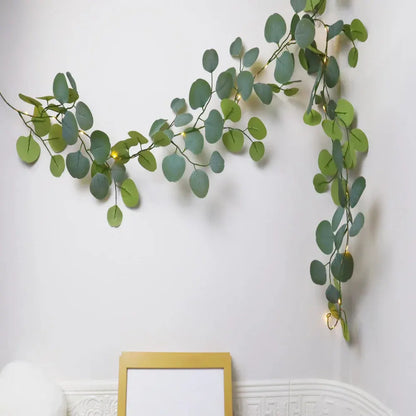 LED String Lights with Eucalyptus Rattan Garland for Mantel Decor Accent