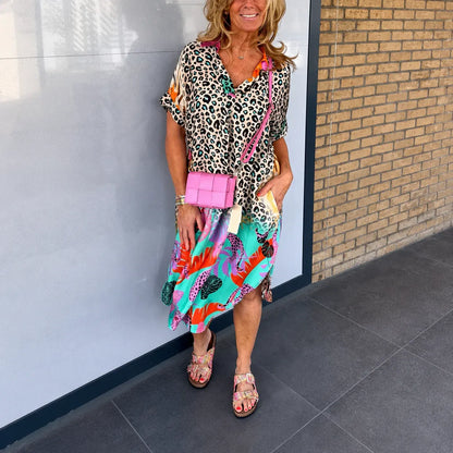 Leopard Print V-Neck Beach Dress for Women - Summer Style