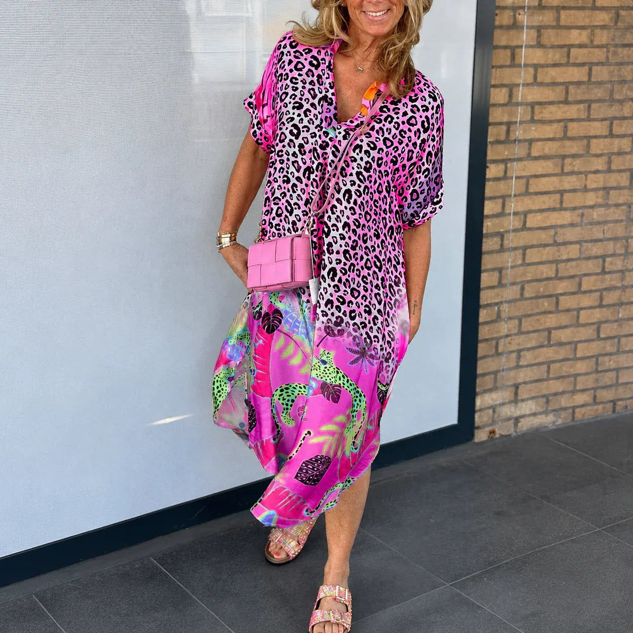 Leopard Print V-Neck Beach Dress for Women - Summer Style