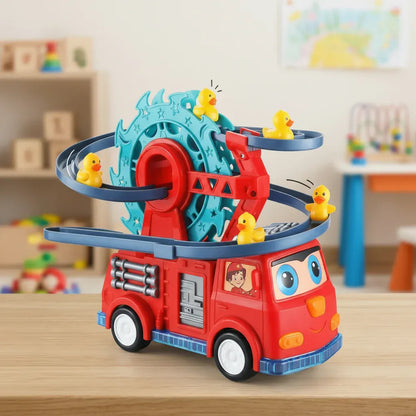 Light-Up Fire Truck Toy with Sound Effects and Duck Slide Track