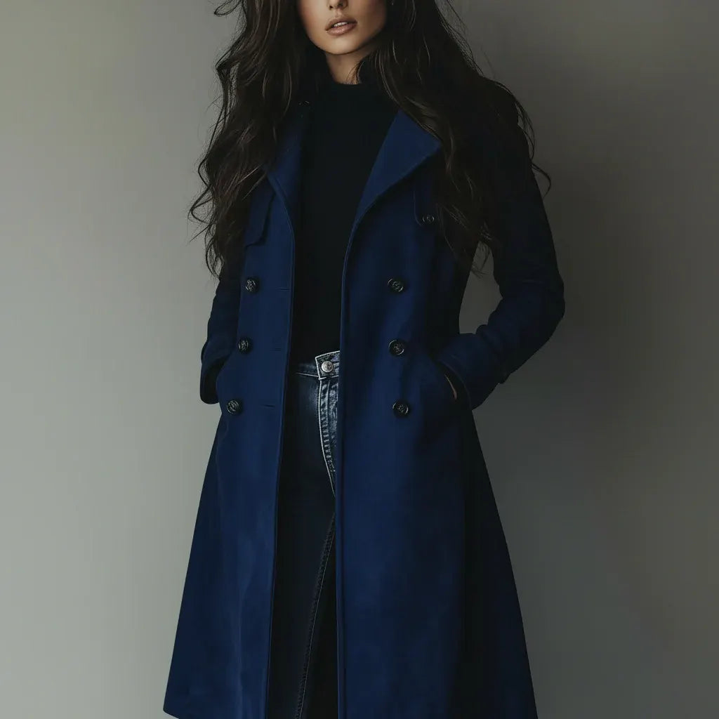 Long Suede Trench Coat for Women, Button-Front Fall Outerwear