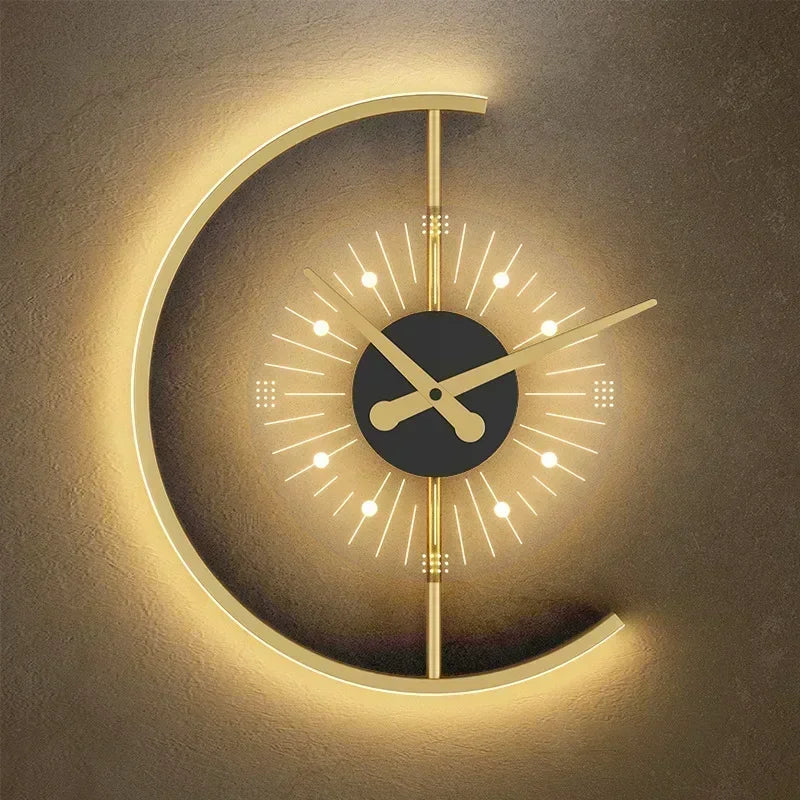 Lunaris LED Wall Sconce with Integrated Clock | Post-Modern Lighting Fixture