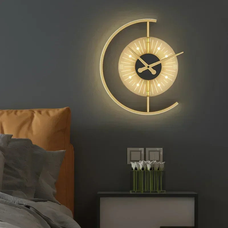 Lunaris LED Wall Sconce with Integrated Clock | Post-Modern Lighting Fixture