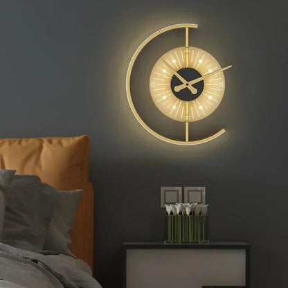 Lunaris LED Wall Sconce with Integrated Clock | Post-Modern Lighting Fixture