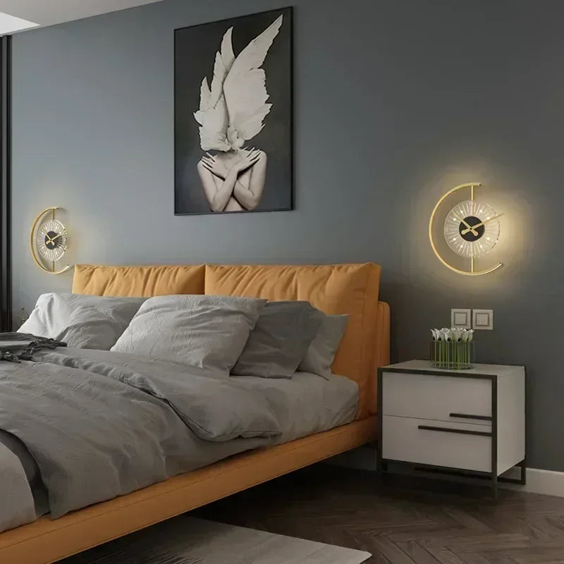 Lunaris LED Wall Sconce with Integrated Clock | Post-Modern Lighting Fixture