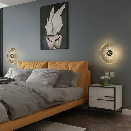 Lunaris LED Wall Sconce with Integrated Clock | Post-Modern Lighting Fixture