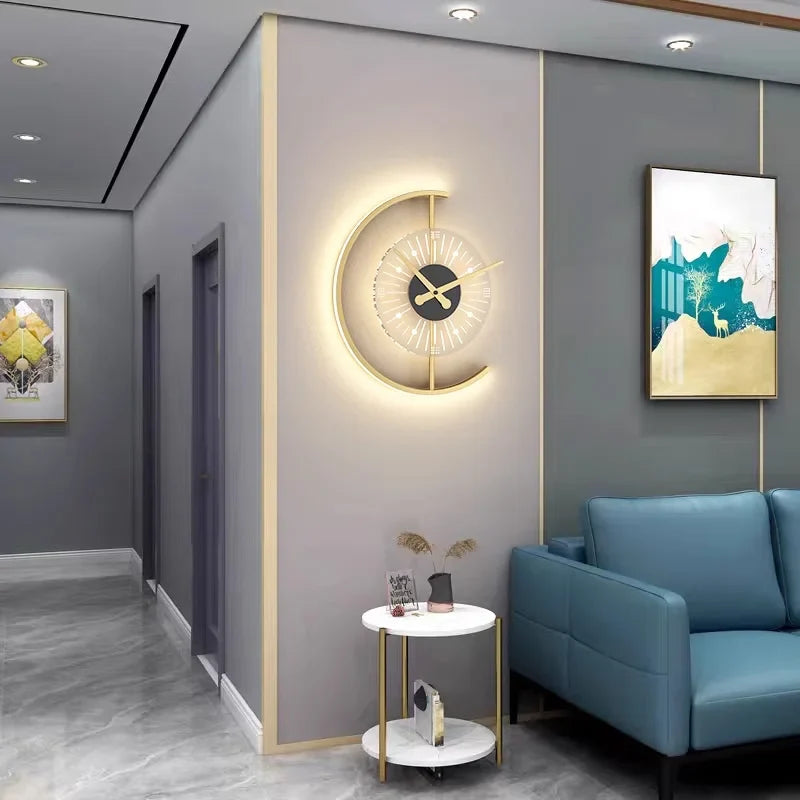 Lunaris LED Wall Sconce with Integrated Clock | Post-Modern Lighting Fixture