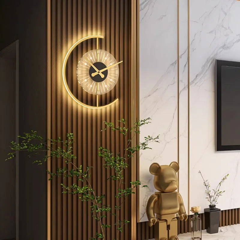 Lunaris LED Wall Sconce with Integrated Clock | Post-Modern Lighting Fixture