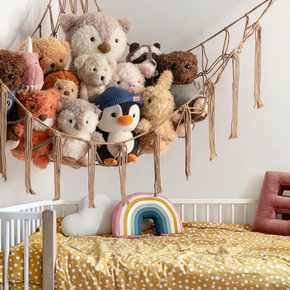 Macrame Hanging Storage Hammock for Stuffed Animals & Toys Organizer