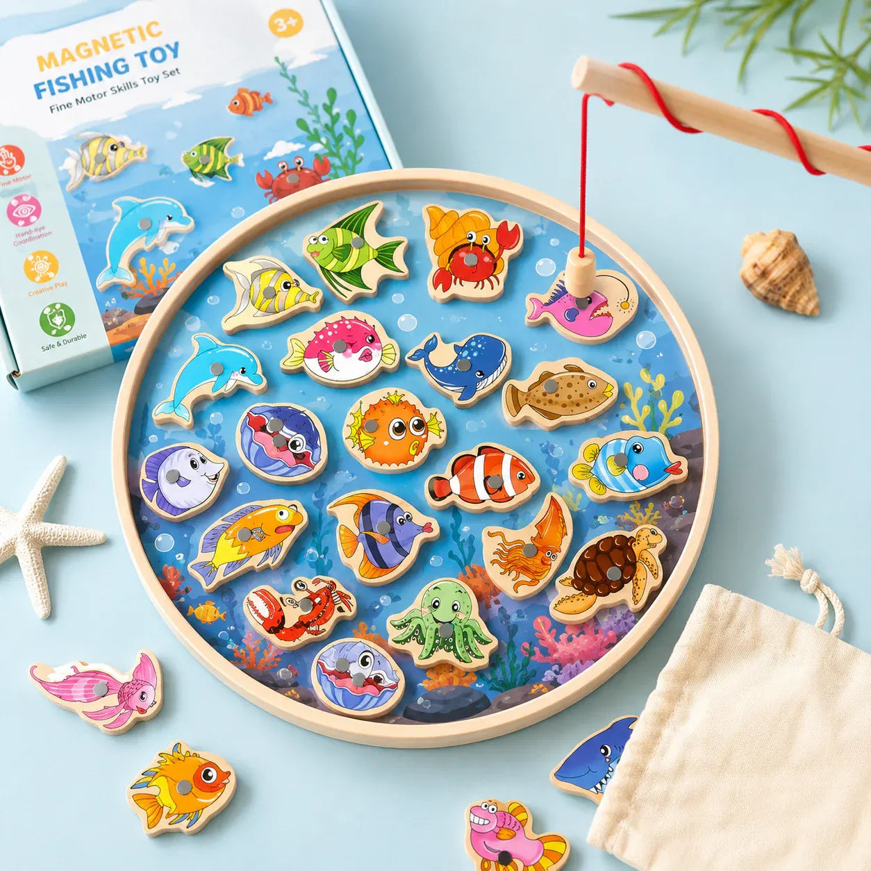 Magnetic Fishing Game Set - Fine Motor Skills Activity Toy with Rod