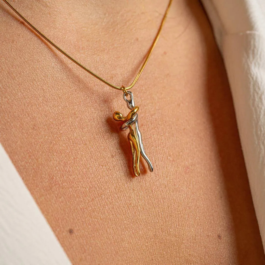 Matching Couple Pendant Necklace Set – Gold & Silver Stainless Steel Love Jewelry