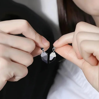Matching Magnetic Heart Pendant Necklaces with Heartbeat Design for Couples