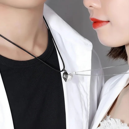 Matching Magnetic Heart Pendant Necklaces with Heartbeat Design for Couples