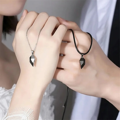 Matching Magnetic Heart Pendant Necklaces with Heartbeat Design for Couples
