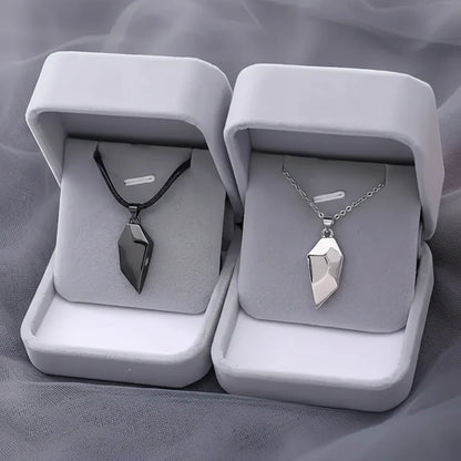 Matching Magnetic Heart Pendant Necklaces with Heartbeat Design for Couples