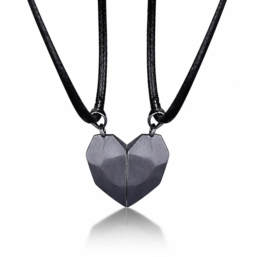 Matching Magnetic Heart Pendant Necklaces with Heartbeat Design for Couples