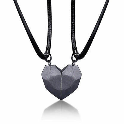 Matching Magnetic Heart Pendant Necklaces with Heartbeat Design for Couples