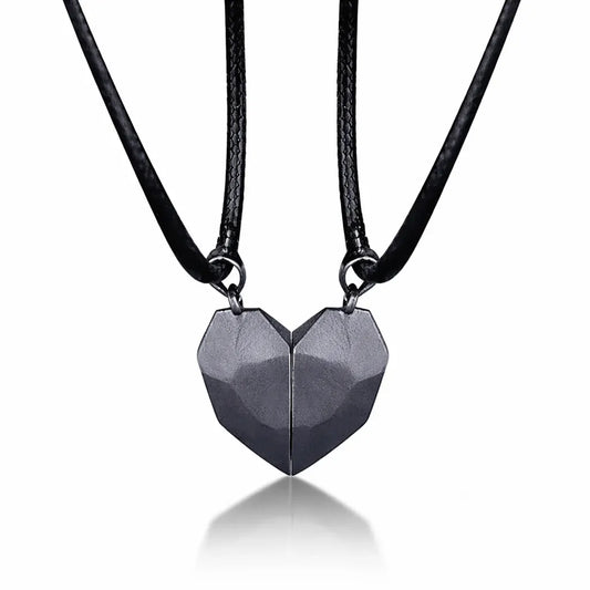 Matching Magnetic Heart Pendant Necklaces with Heartbeat Design for Couples