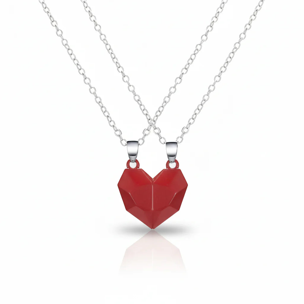 Matching Magnetic Heart Pendant Necklaces with Heartbeat Design for Couples