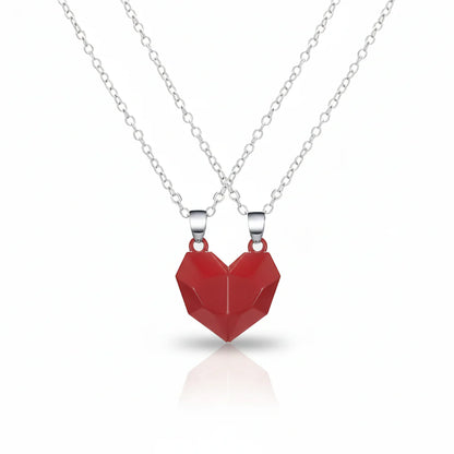 Matching Magnetic Heart Pendant Necklaces with Heartbeat Design for Couples