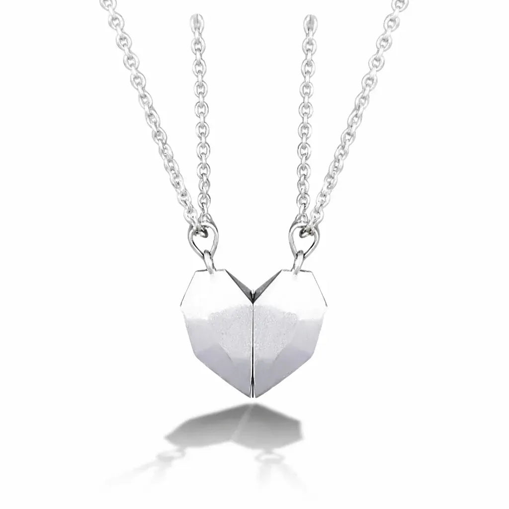 Matching Magnetic Heart Pendant Necklaces with Heartbeat Design for Couples