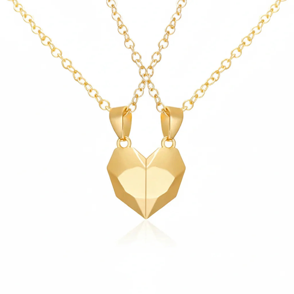 Matching Magnetic Heart Pendant Necklaces with Heartbeat Design for Couples