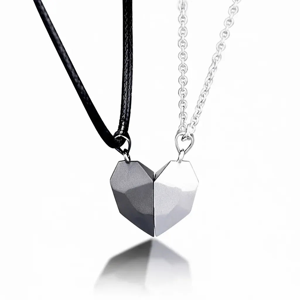 Matching Magnetic Heart Pendant Necklaces with Heartbeat Design for Couples