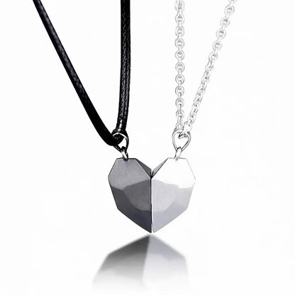 Matching Magnetic Heart Pendant Necklaces with Heartbeat Design for Couples
