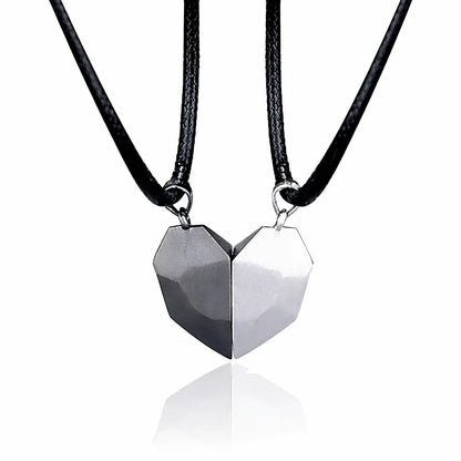 Matching Magnetic Heart Pendant Necklaces with Heartbeat Design for Couples