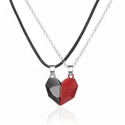 Matching Magnetic Heart Pendant Necklaces with Heartbeat Design for Couples