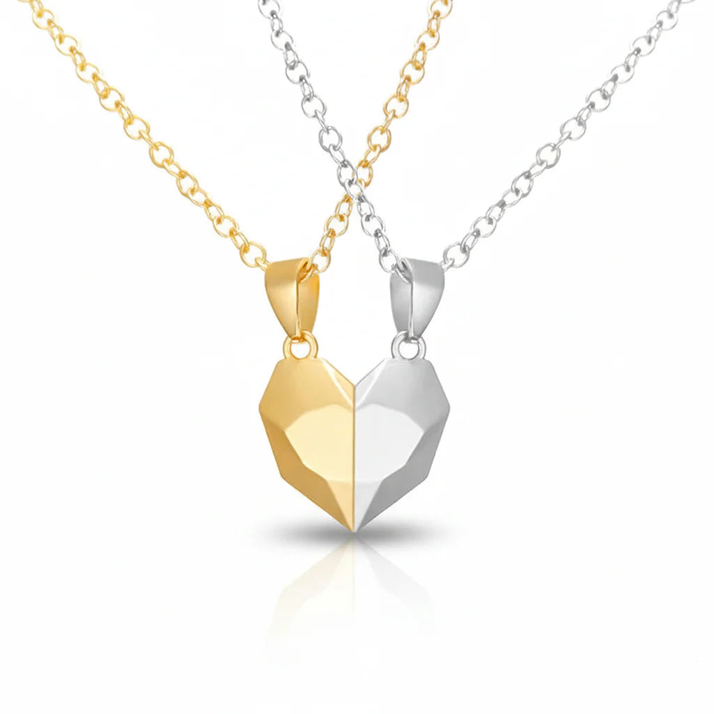 Matching Magnetic Heart Pendant Necklaces with Heartbeat Design for Couples