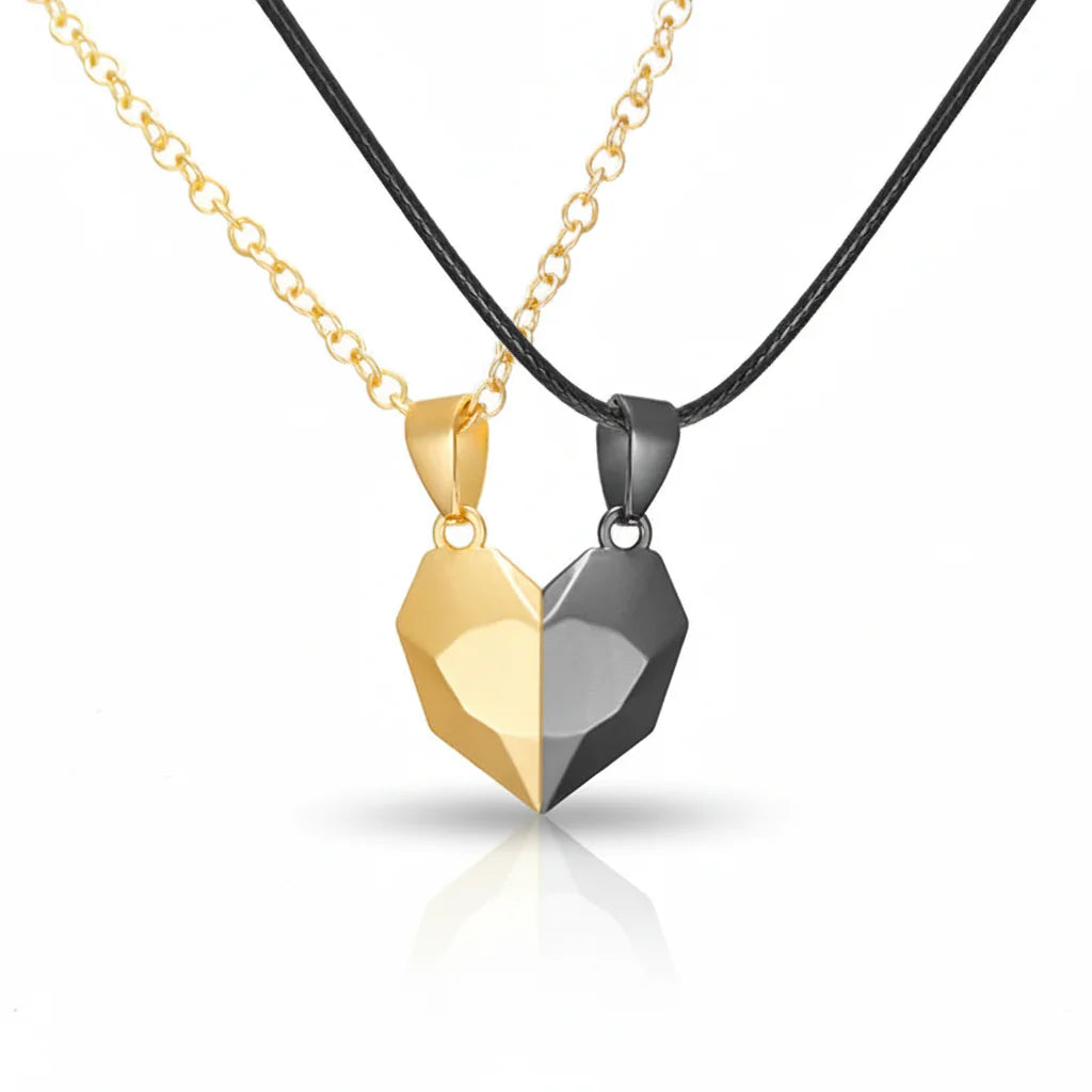 Matching Magnetic Heart Pendant Necklaces with Heartbeat Design for Couples