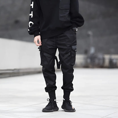 Men's Adjustable Cargo Trousers with Reinforced Straps – Black Urban Style