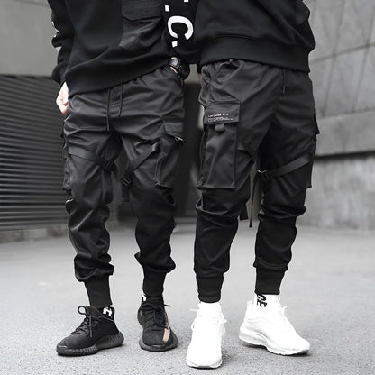 Men's Adjustable Cargo Trousers with Reinforced Straps – Black Urban Style