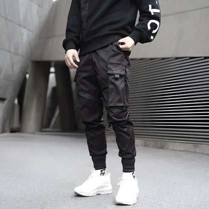 Men's Adjustable Cargo Trousers with Reinforced Straps – Black Urban Style