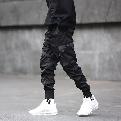 Men's Adjustable Cargo Trousers with Reinforced Straps – Black Urban Style