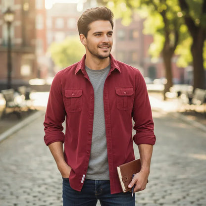 Men's Button-Up Collared Dress Shirt Casual Wear