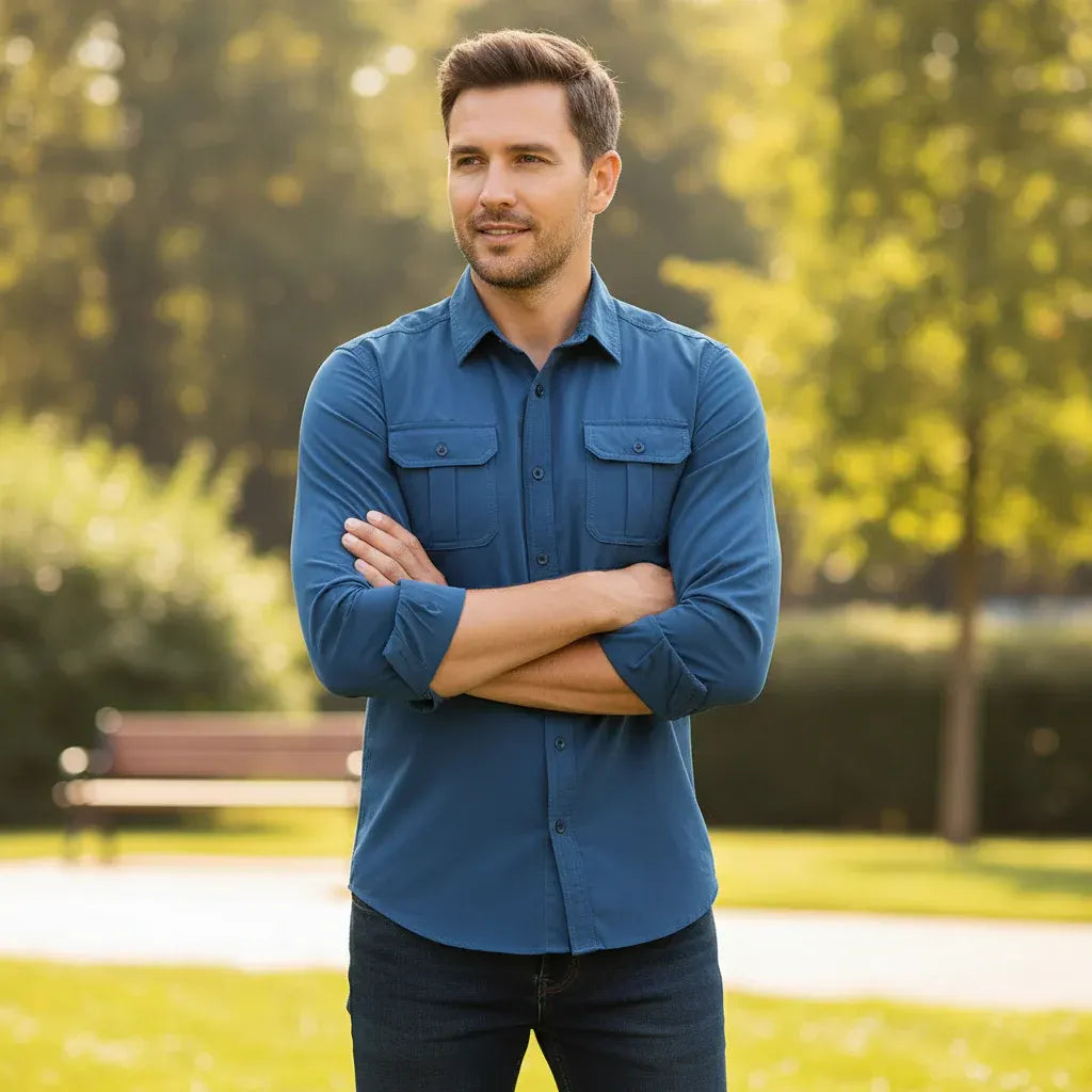 Men's Button-Up Collared Dress Shirt Casual Wear